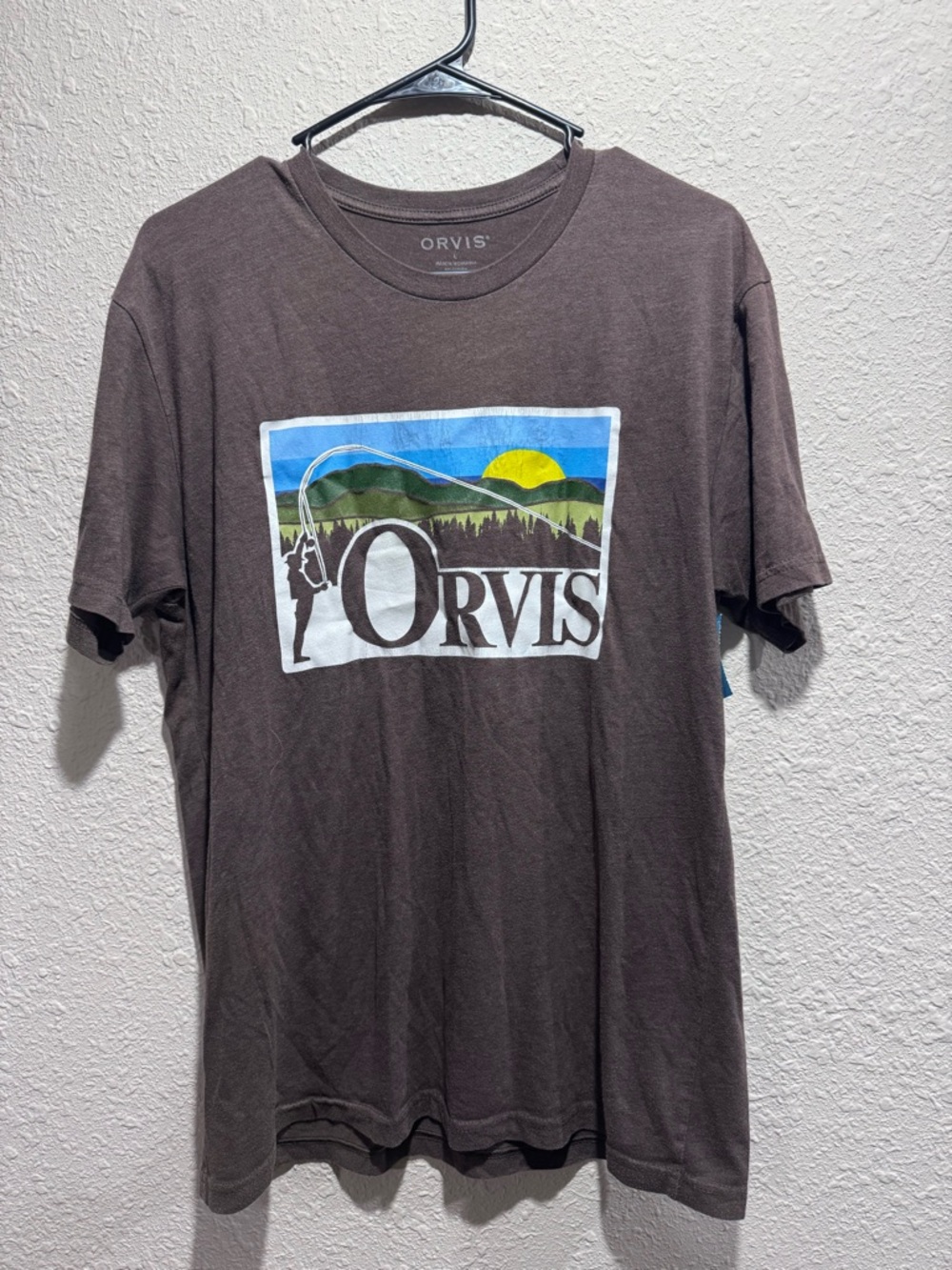 Orvis Brown Graphic Logo Tee with Sunset Mountain Print